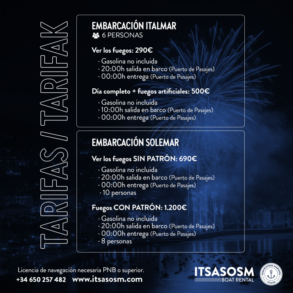 fuegos artificiales de Donostia en barco